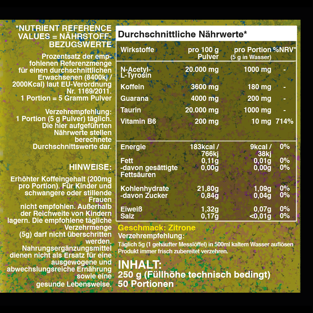 MOJOKAII Zitrone Gaming Booster – 250g (50 Portionen) – Pre Workout Energy Pulver