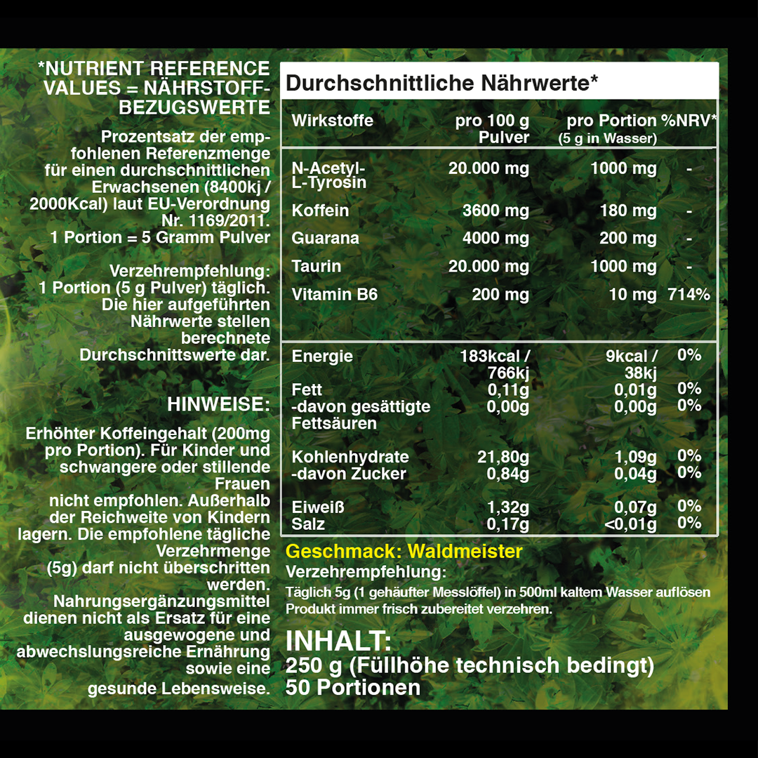 MOJOKAII Waldmeister Gaming Booster – 250g (50 Portionen) – Pre Workout Energy Pulver