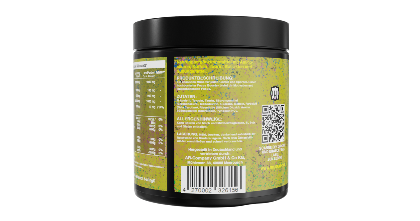 MOJOKAII Zitrone Gaming Booster – 250g (50 Portionen) – Pre Workout Energy Pulver