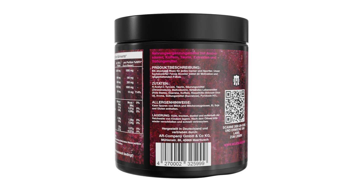 MOJOKAII Kirsche Gaming Booster – 250g (50 Portionen) – Pre Workout Energy Pulver
