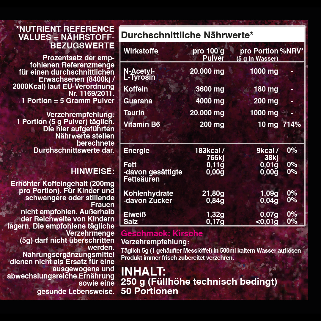 MOJOKAII Kirsche Gaming Booster – 250g (50 Portionen) – Pre Workout Energy Pulver